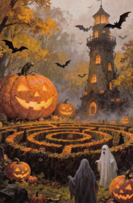 Halloween jättiläiskurpitsa ja labyrintti