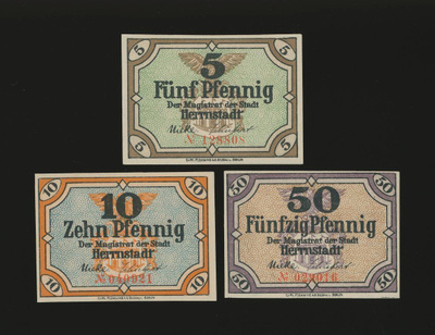 Saksa Notgeld 5, 10, 50 Pfg, Hernstadt 1919