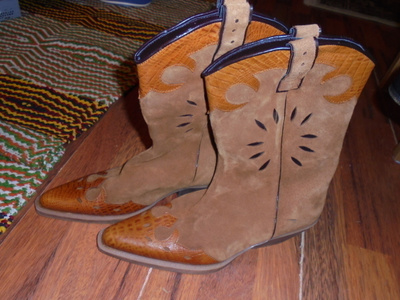 Cowboy Bootsit  koko 40, ruskea mokkanahka/nahkakuviointi