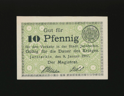 Saksa Notgeld 10 Pfennig, Jarotschin 9.1.1917