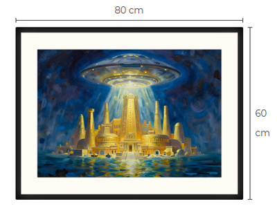 Uusi uniikki Atlantis ja UFO art print taulu 60 cm x 80 cm