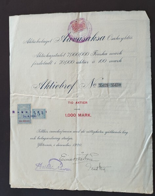Aavasaksa Oy, Ylitornio osakekirja 1920