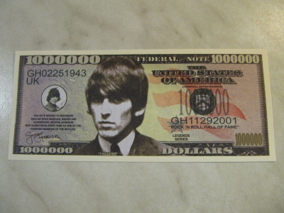 George Harrison miljoona dollaria seteli.