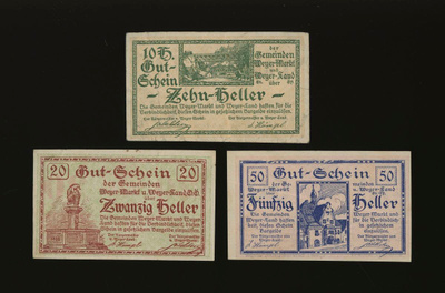 Itävalta Notgeld 10, 20, 50 Heller, Weyer 1920