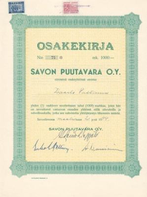 OKK 1944 Savon Puutavara Oy, Savonlinna osakekirja