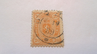 1885 vaakunamerkki 20 penniä hyvällä leimalla