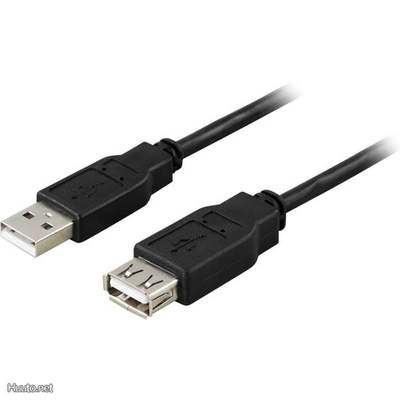 Deltaco USB 2.0 jatkokaapeli A uros - A naaras, 2m, musta