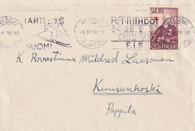 PUNAINEN RISTI MM HIIHDOT LEIMALLA 1938 KUUSANKOSKELLE