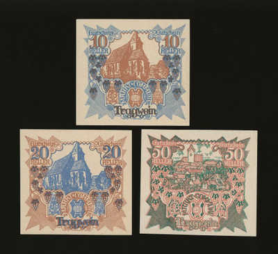 Itävalta Notgeld 10, 20, 50 Heller, Tragwein 1920