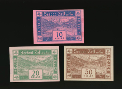 Itävalta 10, 20, 50 Heller, Zell am See 1920