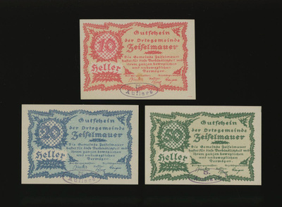 Itävalta Notgeld 10, 20, 50 Heller, Zeiselmauer 1920