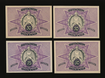 Itävalta Notgeld 30, 50, 75, 90 Heller, Unterwald 1920