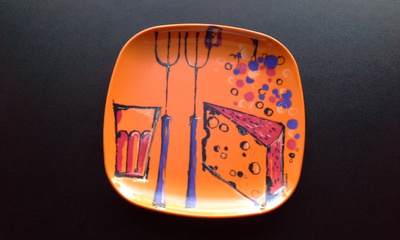 Fiskars Ornamin 1206 oranssi melamiini lautanen 60-luku