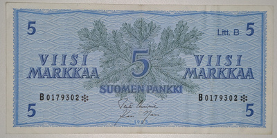 5 Markkaa 1963 Liit. B B0179302 Tähti