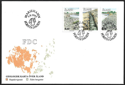 FDC Åland 1993 Yleismerkit - Kallioperä  LaPe 075 -077