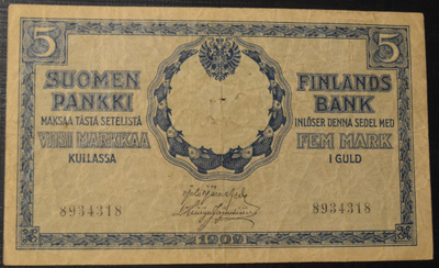 5 Markkaa 1909 8934318 Järnefelt - Hisinger Jägerskiöld