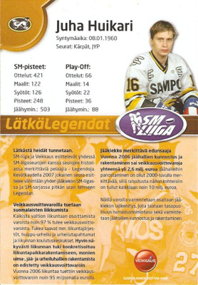 Oulun Kärpät Veikkaus LätkäLegendat JUHA HUIKARI #16