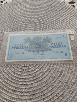 Pakka sileä 5mk Litt.B seteli 1963
