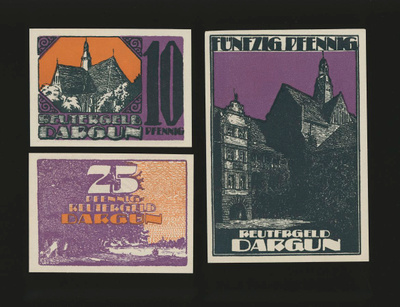 Saksa Notgeld 10, 25, 50 Pfg, Dargun 1921