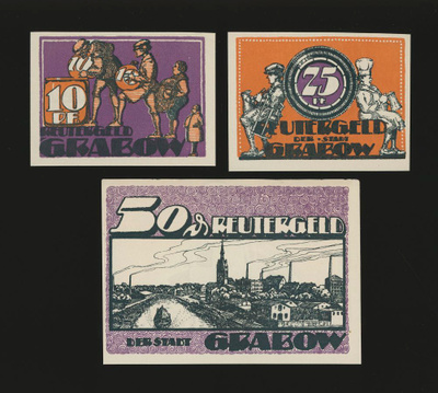 Saksa Notgeld 10, 25, 50 Pfg, Grabow 1922