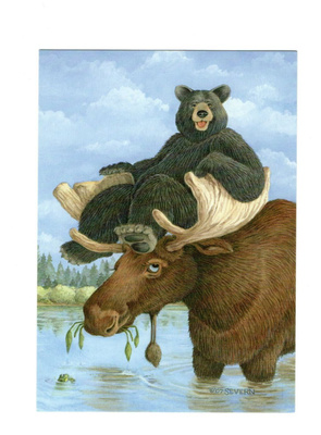 "°KARHU PORON SARVISSA"° -KORTTI / Karto (Laughing Bear)