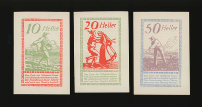 Itävalta Notgeld 10, 20, 50 Heller, Pischelsdorf 1920