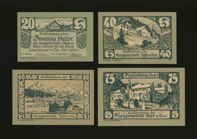 Itävalta Notgeld 20, 40, 60, 75 Heller, Igls 1920