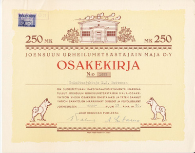 OKK 1950 Joensuun Urheilumetsästäjäin Maja Oy Joensuu osakek