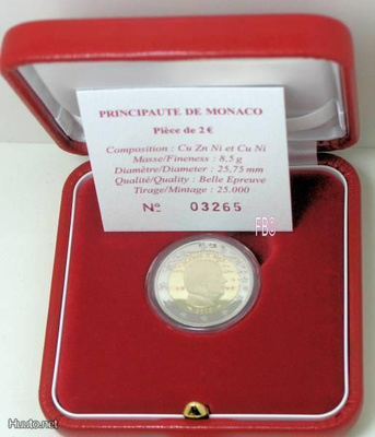 2010 MONACO 2€  PROOF, ALBERT II  , pun. rasiassa
