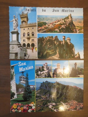 San Marino - kaksi sommitelmakorttia postimerkein
