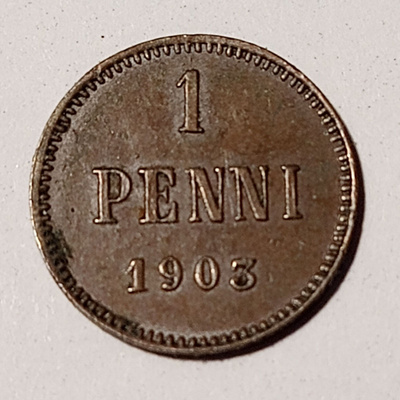 * 1 penniä  *1903* pieni 3 *   Copper/Kupari *1+/EF
