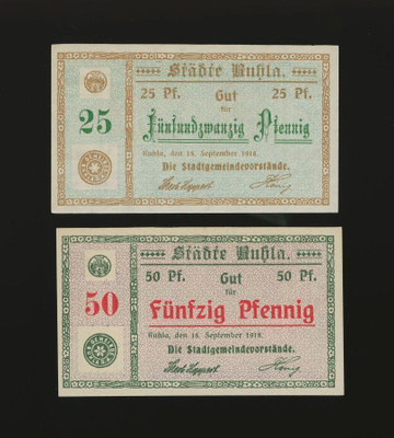 Saksa Notgeld 25, 50 Pfg, Ruhla 1918
