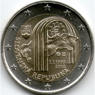 Slovakia 2 € 2018 Tasavalta 25 vuotta. UNC