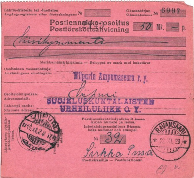 POSTIENNAKKO-OSOITUS RAVANSAARI-VIIPURI