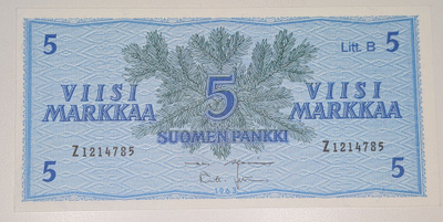 5 Markkaa 1963 Litt. B Z1214785