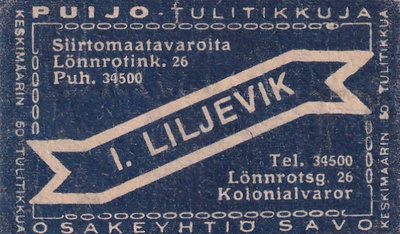 Helsinki, I. Liljevik . Lönrotink. 26   8/8