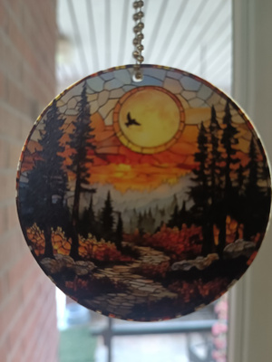 Auringon lasku maisema ikkunataulu