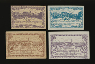 Itävalta Notgeld 2x20, 2x50 Heller, Pfarrkirchen 1920