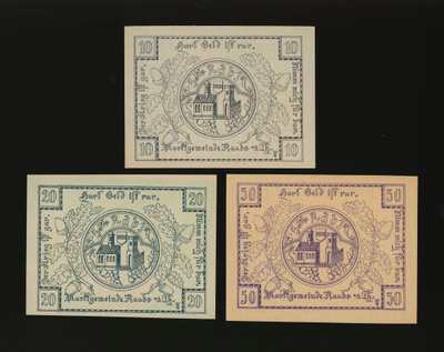 Itävalta Notgeld 10, 20, 50 Heller, Raabs 1920
