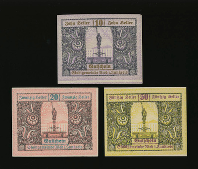 Itävalta Notgeld 10, 20, 50 Heller, Ried 1920
