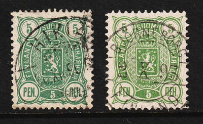 1889-95 Molemmat 5p Vaakunat, toisessa Björneborg loisto