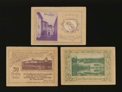 Itävalta Notgeld 10, 20, 50 Heller, Kremsmuenster 1920