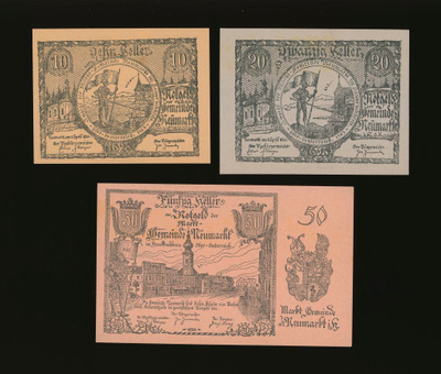 Itävalta Notgeld 10, 20, 50 Heller, Neumarkt 1920