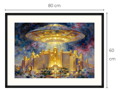 Uusi uniikki Atlantis ja UFO art print taulu 60 cm x 80 cm