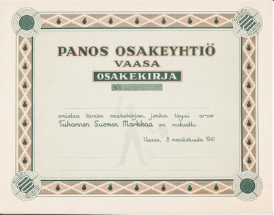 OKK 1941 Panos Oy bla , Vaasa osakekirja