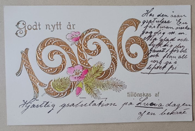 Uusi Vuosi 1906, ruusuja, havuja, kultausta, k. k-k