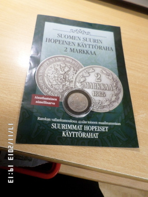2 mk1865  pillerissä  Rahapajan Esitelehtinen Aitoustodistus