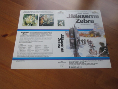 Jääasema Zebra VHS-kansipaperi (Esselte Video)
