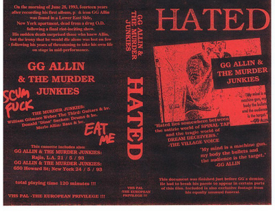 GG ALLIN & THE MURDER JUNKIES hated VIDEO -1993- vhs pal