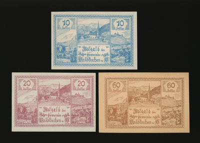 Itävalta Notgeld 10, 20, 60 Heller, Waldkirchen 1920